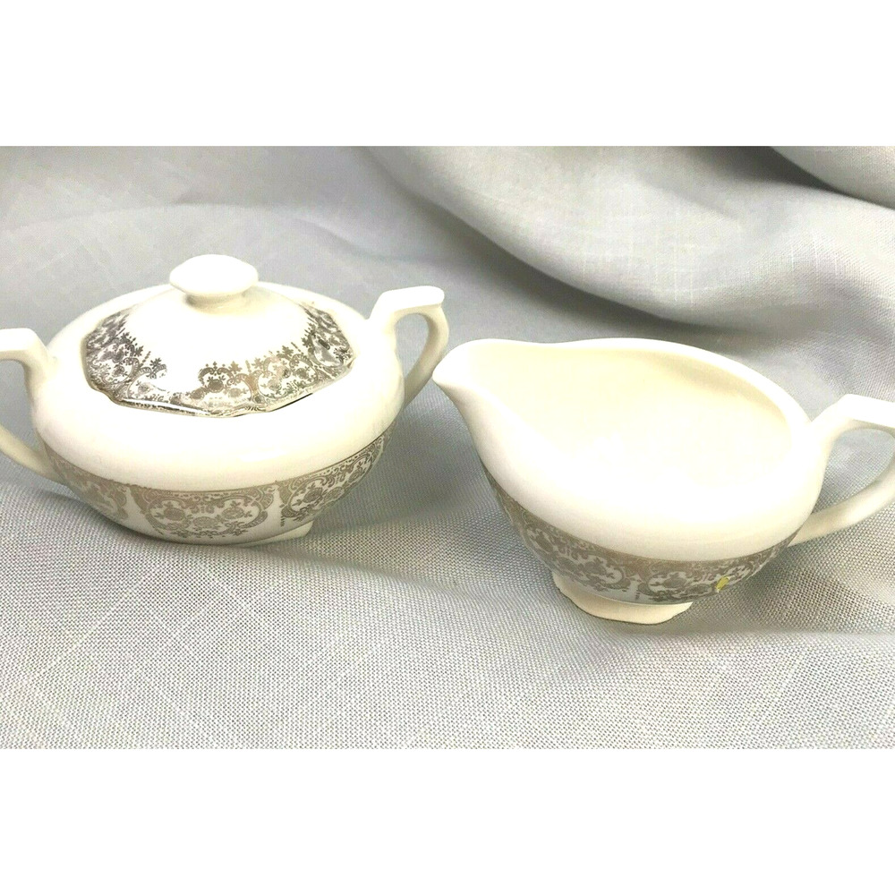 Vintage Creamer and Sugar Bowl Cream With Gold Filigree Trim Traditional China